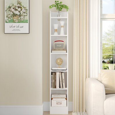 Bookcase, 6-Tier/7-Tier Narrow Tall Bookshelf, Wooden Bookshelf with Adjustable Shelf, Open Storage Shelf for Bedroom, Living Room, Home Office 