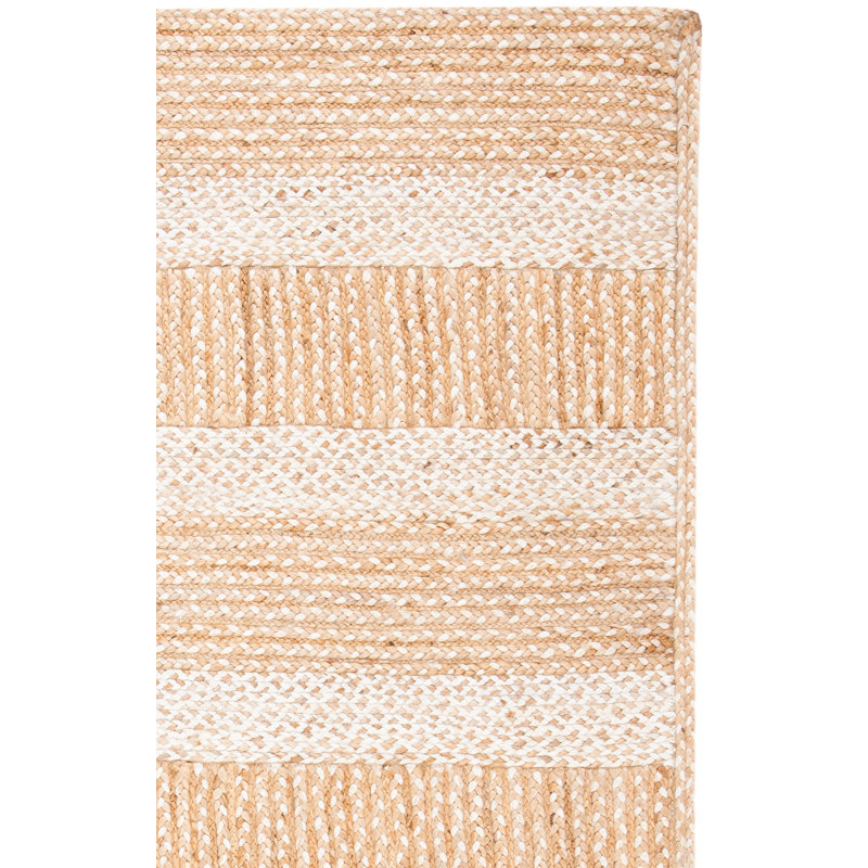 Tapis en jute et coton tissés à plat en fibre naturelle chesnut avec tapis rayé en latex, Rectangle 8 pi x 10 pi
