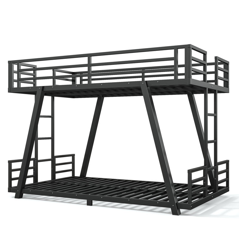 Lit superposé simple TG au-dessus de simple TG avec 2 échelles latérales, lit superposé en métal avec pieds de support spéciaux, lit superposé à profil bas