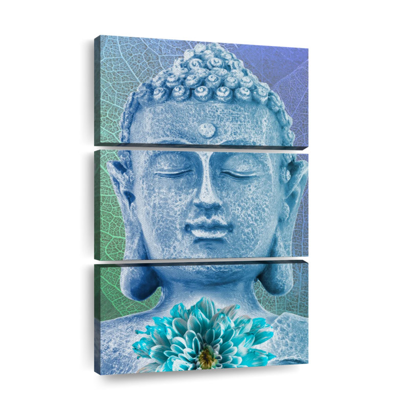 Bouddha turquoise 3 pièces, H 65 po x l 42 po x P 1,25 po