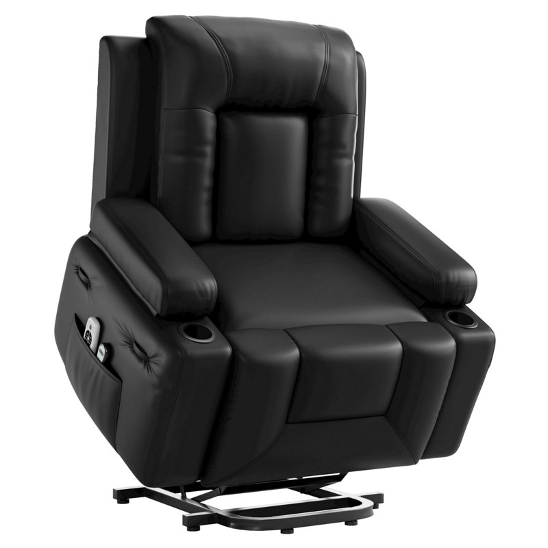 Power Lift Recliner Chair - Heat and Massage, PU Leather Electric Lift Recliner for Elderly & Mobility Impaired, Adjustable Back and Legs, Heavy Duty Lift Chair for Seniors
