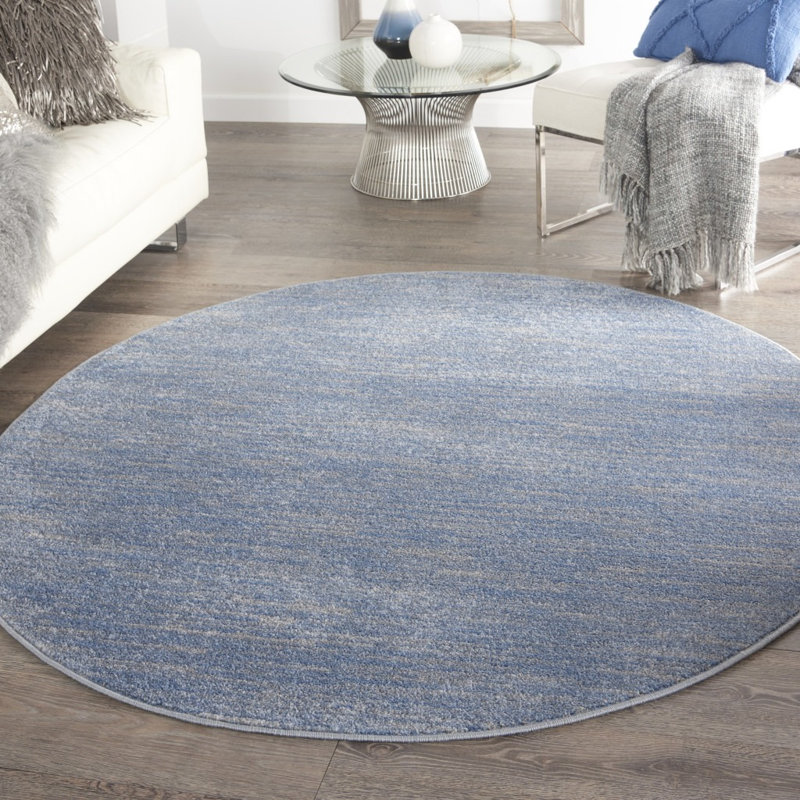 Tapis rayé bleu et gris intérieur antidérapant, Rond 6 pi