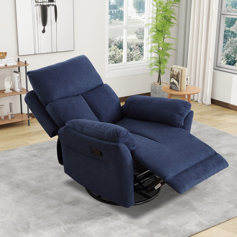 Hawn 33.5'' Wide Modern and Super Soft Swivel and Rocker Manual Recliner Chair, Blue