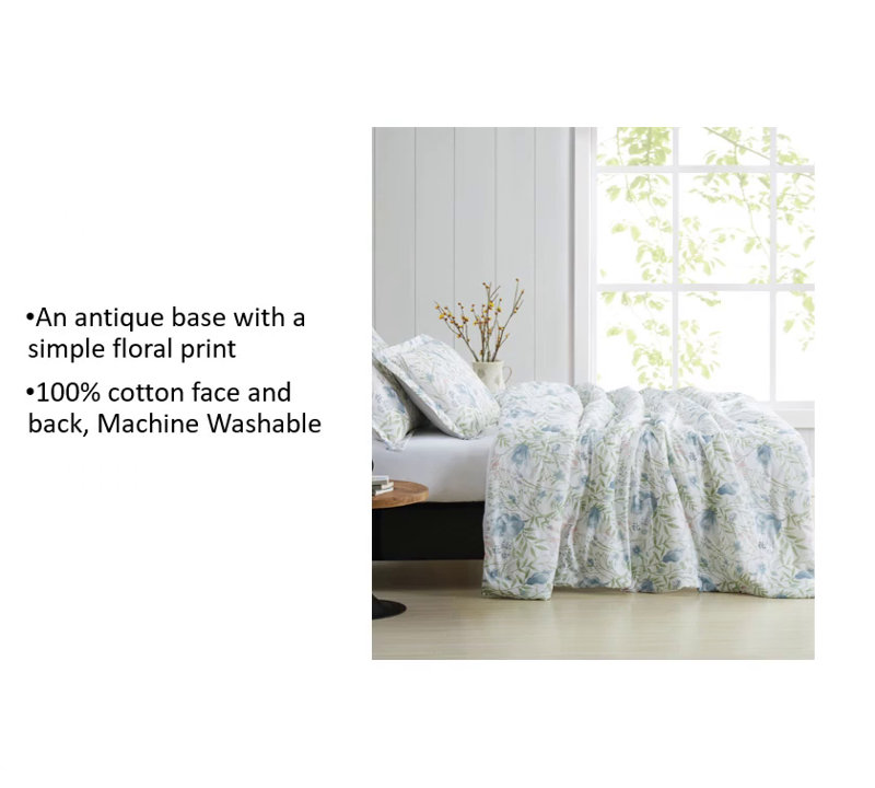 King Blue Cotton Floral Comforter Set with Shams