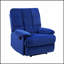 Luxueux fauteuil inclinable en velours bleu avec dossier capitonné carré et accoudoirs à plateau-coussin pour un confort ultime-268058993