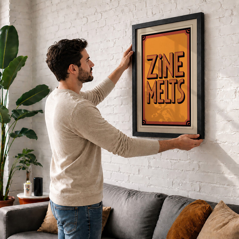 Zine Melts Typography - Framed Print, A1 - 84.1 x 59.4 cm, Walnut