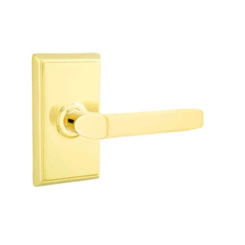 Milano Privacy (Bed & Bath) Door Lever with Rosette, Right, Bright Brass