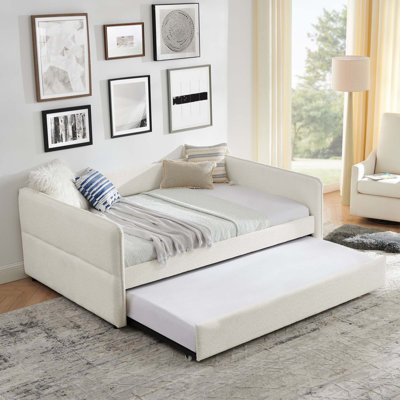 Daybed with Trundle Upholstered Tufted Sofa Bed,Boucle Fabric