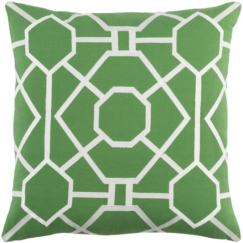 Kingdom Cotton Geometric 18" Throw Pillow Cover, Green/ White