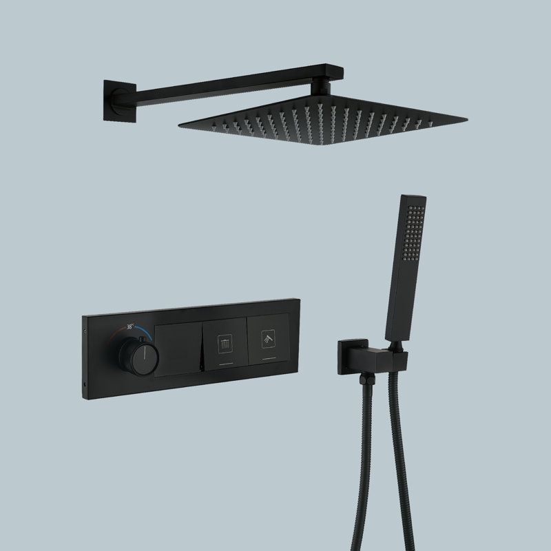 Thermostatic Complete Shower System with Rough in-Valve, Matte Black