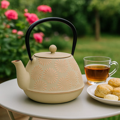 Knollview 1.25 Qt. Kyusu Cast Iron Tea Pot Japanese Tetsubin Tea Kettle with Stainless Steel Infuser Basket Loose Tea Leaf or Tea Bags