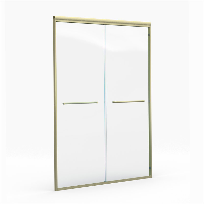 Double porte de douche coulissante, porte de salle de bain semi-sans cadre avec cadre en aluminium, Brushed Gold