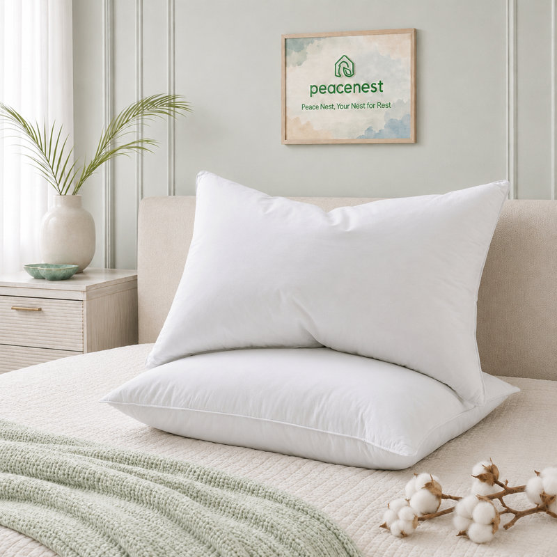 233 Thread Count 100% Cotton Grey Goose Feather & Down Bed Pillows – Set of 2 Fluffy & Supportive Hotel Style Pillows for Back & Side Sleepers