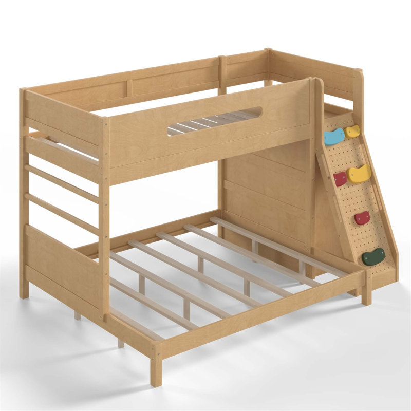 Lit simple superposé au-dessus de grand lit simple avec garde-robe et rangement intégrés, bois massif, escalade enfantine, conception à lattes doubles (sans matelas)