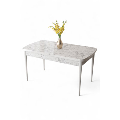 Modern White Marble Dining Table, 52.0 x 30.7 x 31.0 inches | 100% MDF with Sturdy Metal Legs | Elegant Home Décor for Dining Room & Kitchen | Sleek Design, Perfect for Family Gatherings & Entertaining