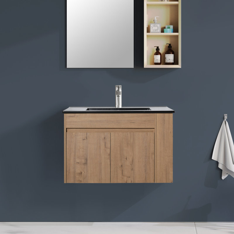  Armoire de salle de bain murale avec lavabo 30 pouces, Noir