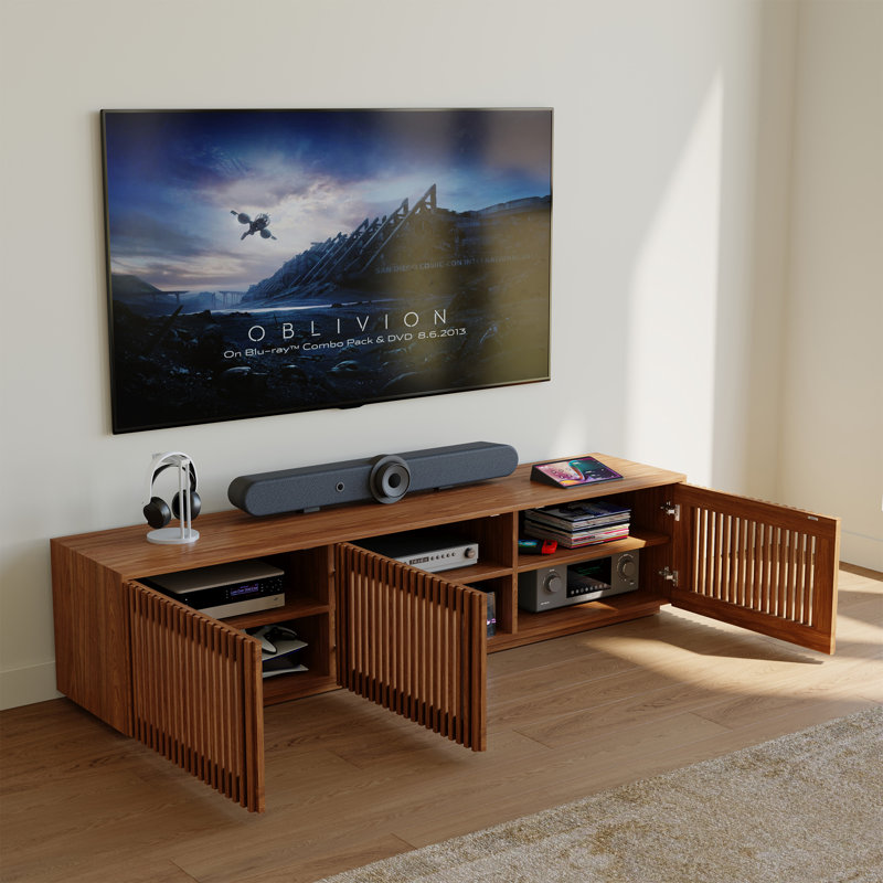 Hiramani Mid-Century Modern TV Stand, Fully Assembly, 16.54" H x 70.87" W x 15.75" D, Brown