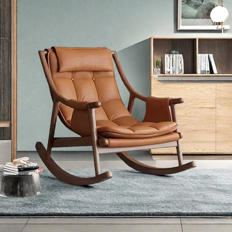 Chaise berçante réglable en bois massif Nordic, Brun