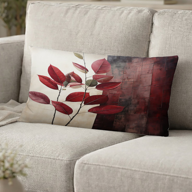 Coussin décoratif Bordeaux Bold Leaf II - Coussin décoratif à feuilles, H 12 po x l 20 po