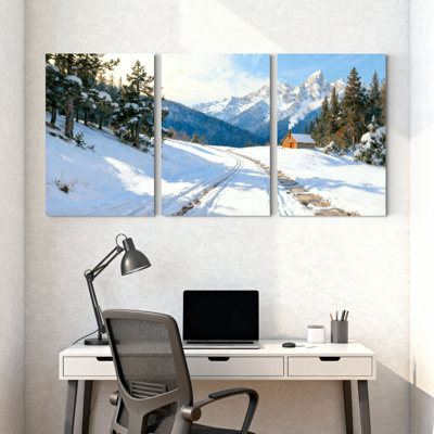 Winter forest Snowy Mountain Path, paysage d'hiver, ensemble de 3 reproductions d'art sur toile