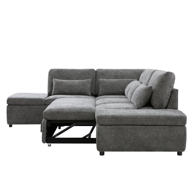 107'' Sectional Sleeper Sofa Bed With Pull Out Couch, L-Shaped With Adjustable Armrest, USB&Type-C Charging, Free Movement Storage Ottoman, Free Combination For Living Room&Apartment, Chenille