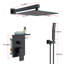 Système de douche à pluie mural noir mat 10 pouces avec pomme de douche à main et tablette de rangement-122549293