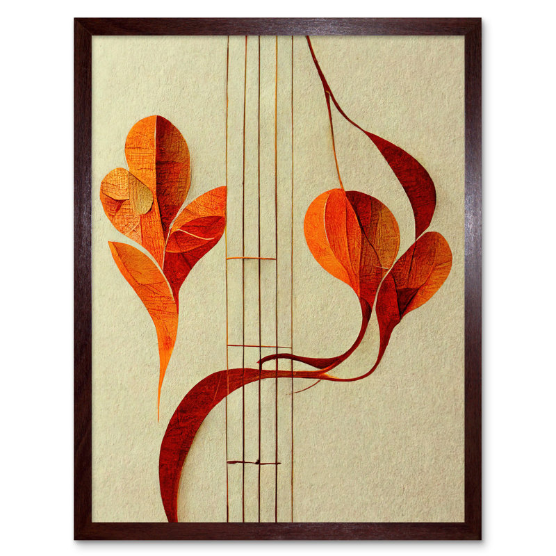 Abstract Autumn Musical Notes Music Staff 1 Piece Wall Art, 43cm H x 33cm W x 2cm D, Brown Framed Paper
