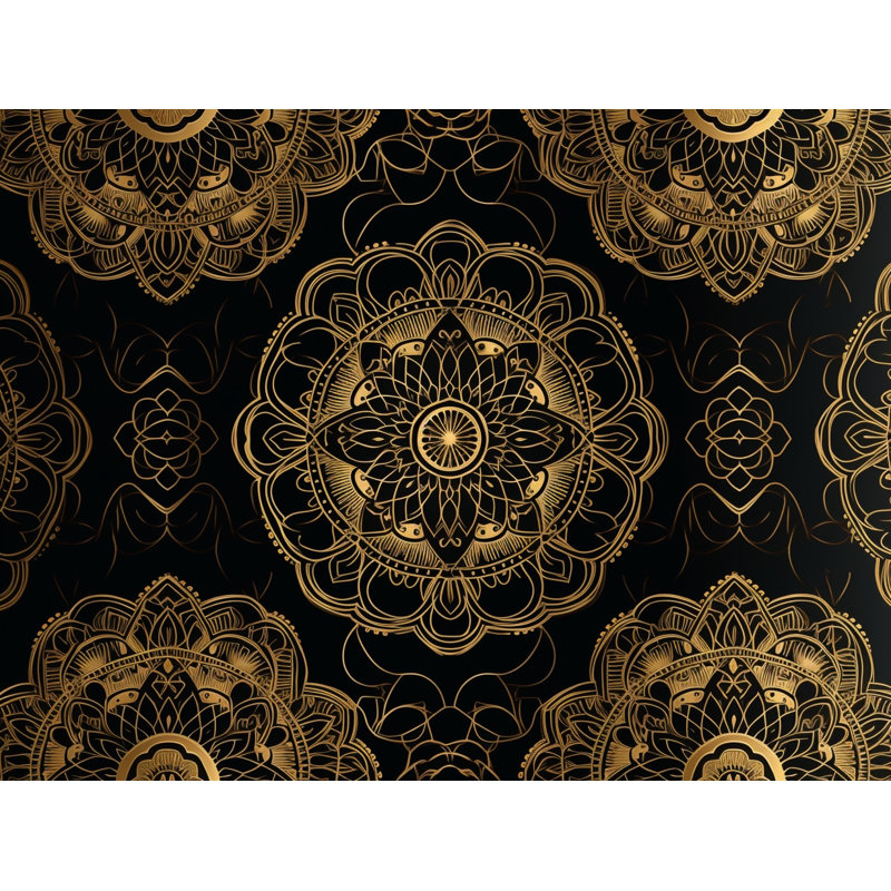 Couverture polaire à carreaux, Jeté, Floral, Noir / or