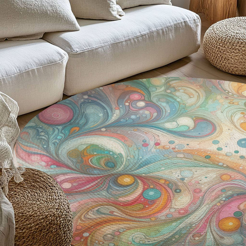 Tapis tressé à l'encre Fantasy, Rond 5 pi