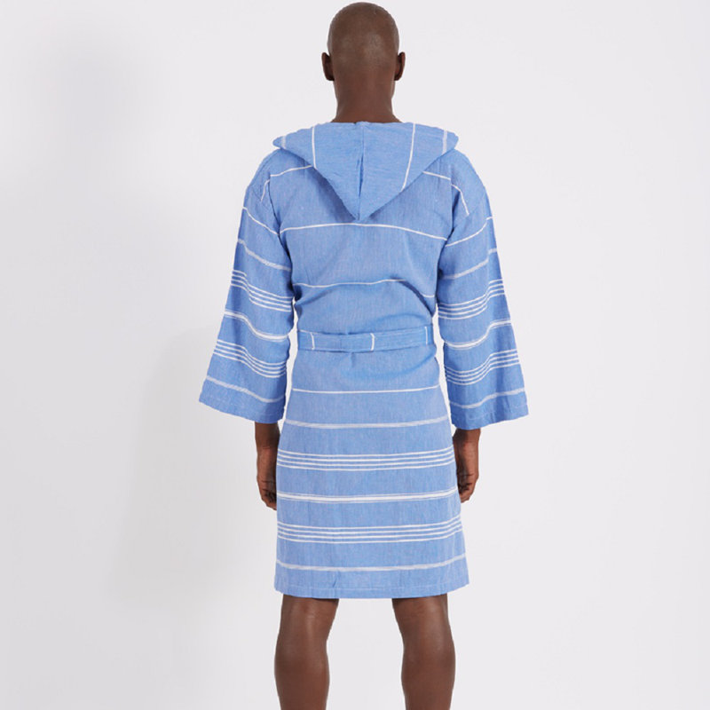 Orinda Simple Weaving Gender Neutral Mid-Calf Bathrobe with Pockets and Hood, Medium