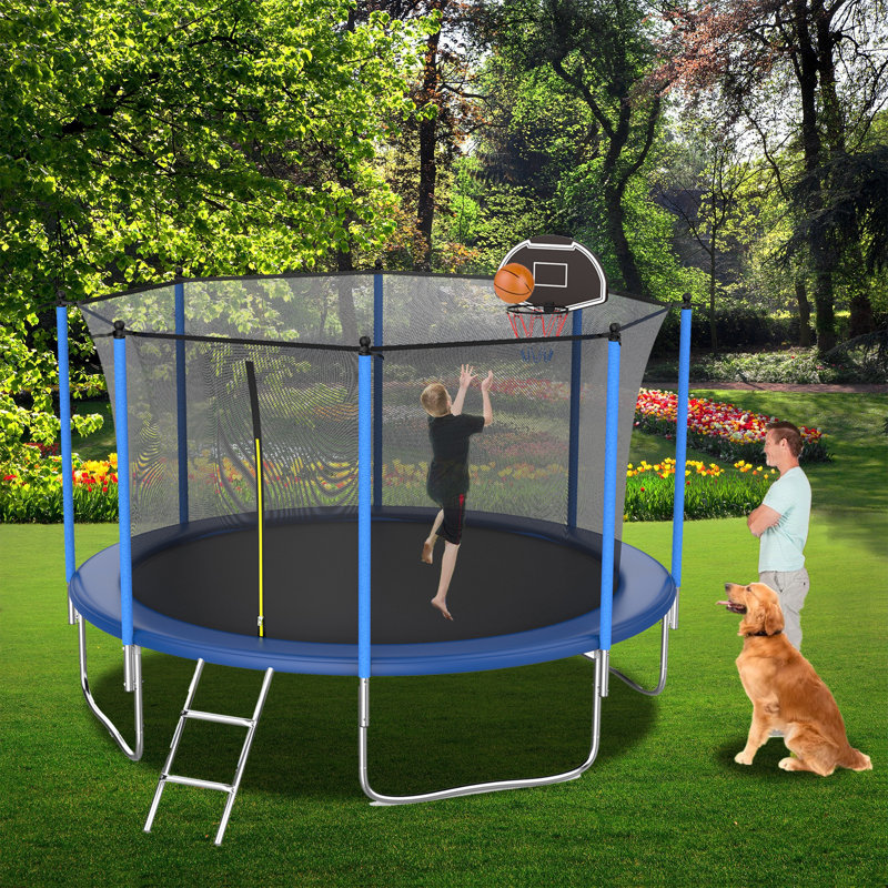 SUMIJ 10FT Outdoor Tranpoline for Kids and Adults with Safety Enclosure Net and T-Hook, Backyard Tranpoline
