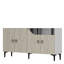 Console moderne Adams, blanc et travertin avec accents argentés, 59,1 po x 29,5 po x 12,6 po | 100% panneau de particules enduit de mélamine, 0,7 po d'épaisseur | Fixation murale, plusieurs tablettes, conception élégante en marbre pour le salon et le vestibule-120473428