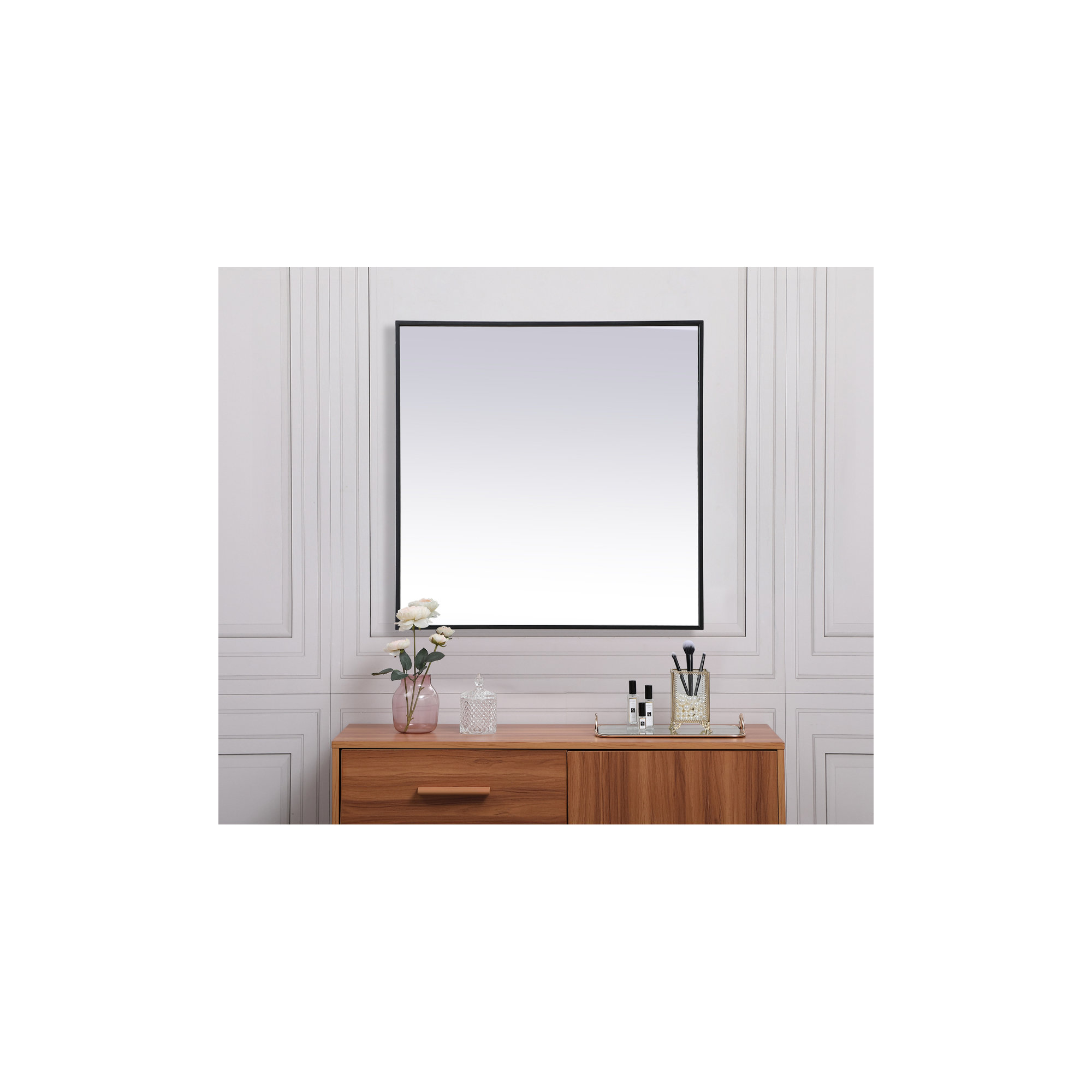 Valparaiso Metal Square Wall Mirror, 30"  x 30" , Black