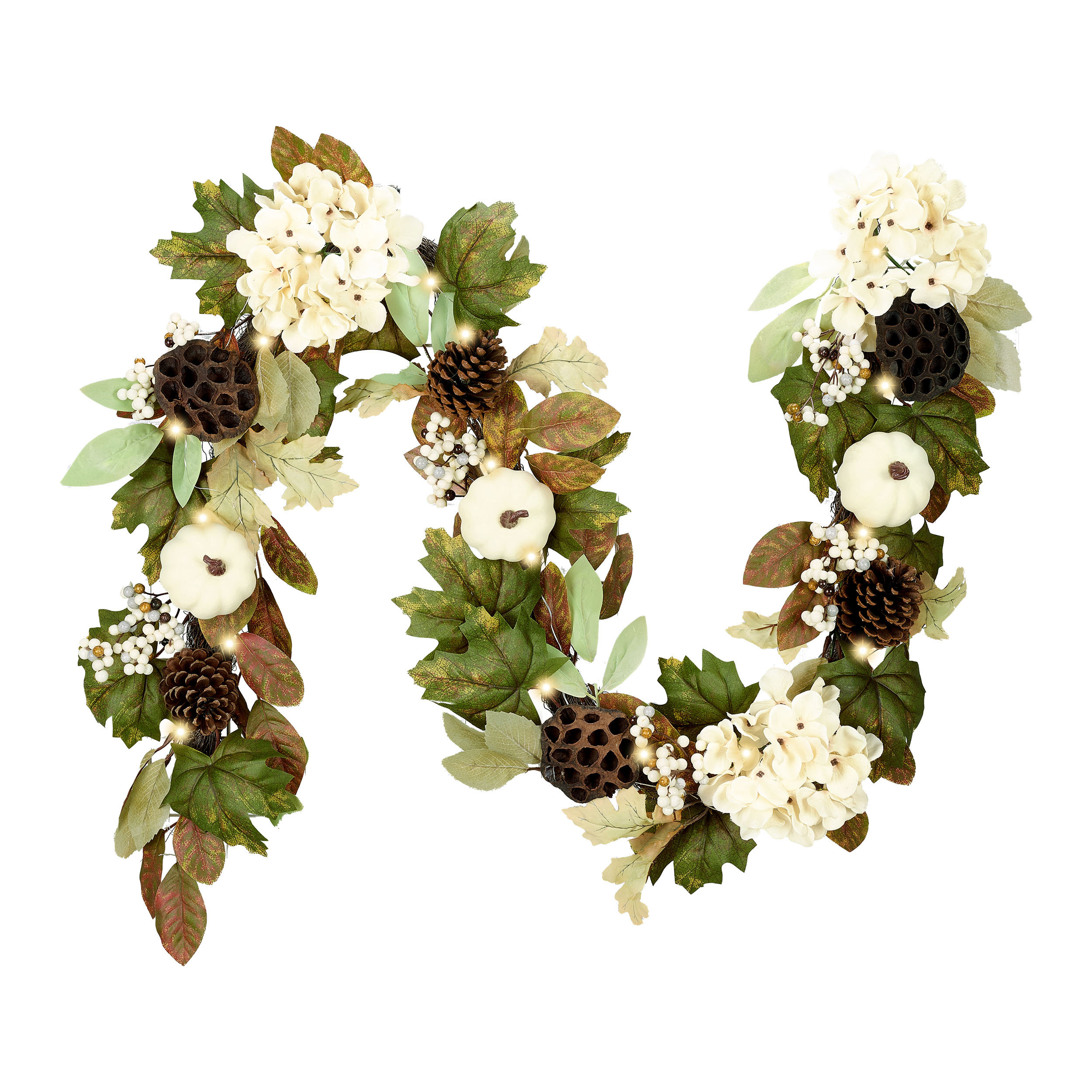 Primrue Harvest Day 72 Lotus, Pinecone and Pumpkin Faux Garland with Warm White LED Lights & Reviews | Wayfair