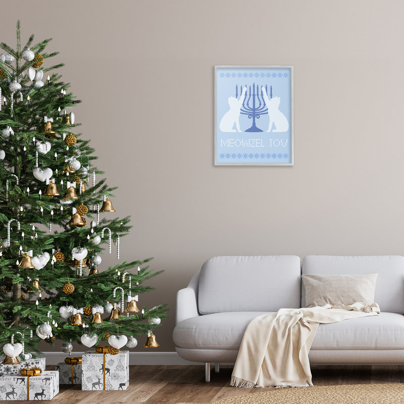 Meowzel Tov Hanukkah Cats, giclée encadrée, design par Lil 'Rue, H 30 po x l 24 po, Estampe numérique Farmhouse