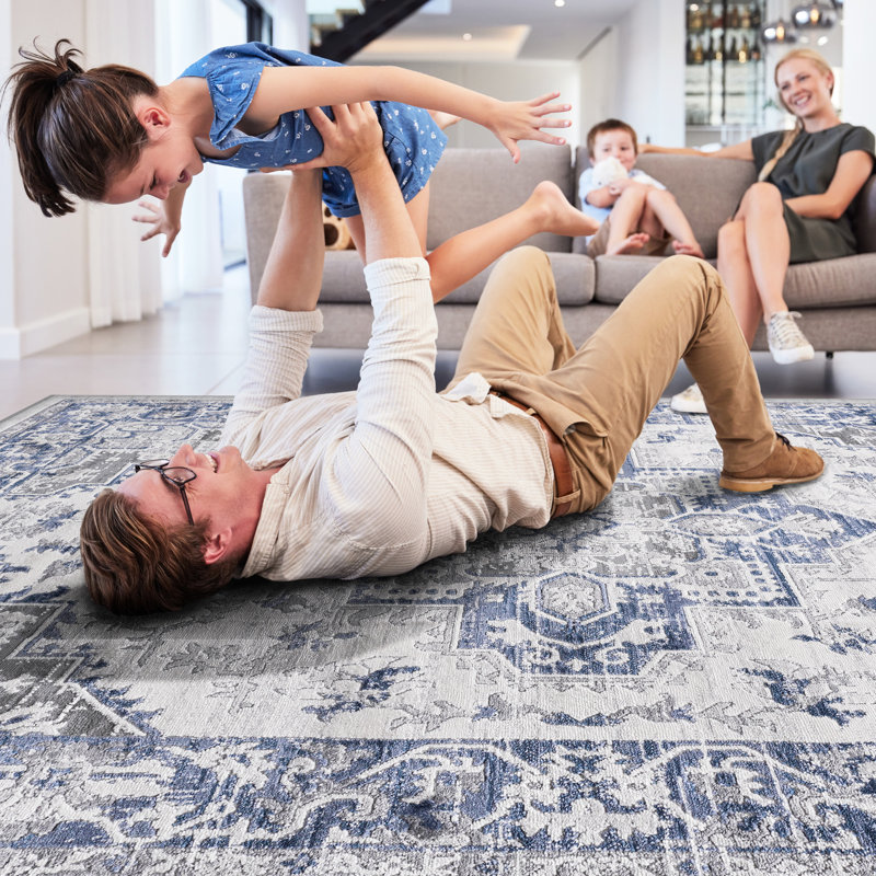 Stain Area Rug 2X8, Multiple Sizes, Bedroom 2X8 Blue/Grey/ Rug, , Entryway, Runner 2'2" x 7'9"