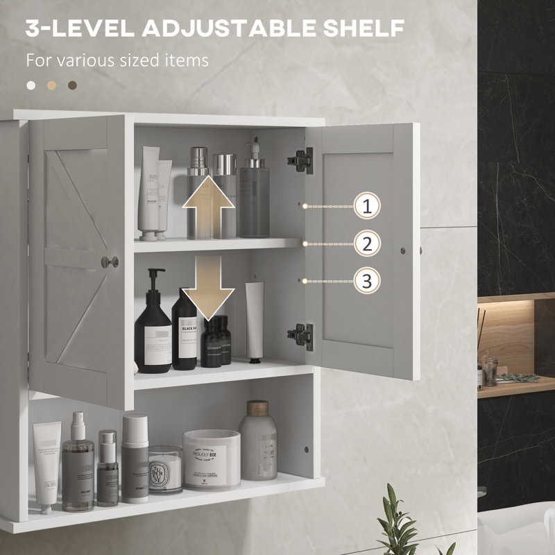 Armoire de salle de bain murale, look avec tablettes réglables, armoire de rangement blanche - intérieur