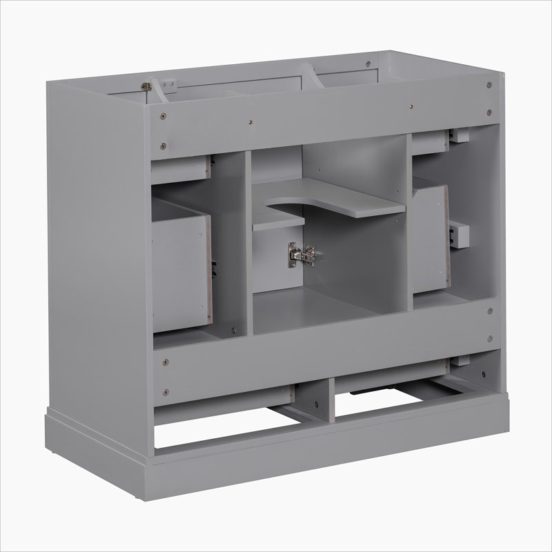 Gray Solid Wood and MDF Freestanding Bathroom Vanity Cabinet