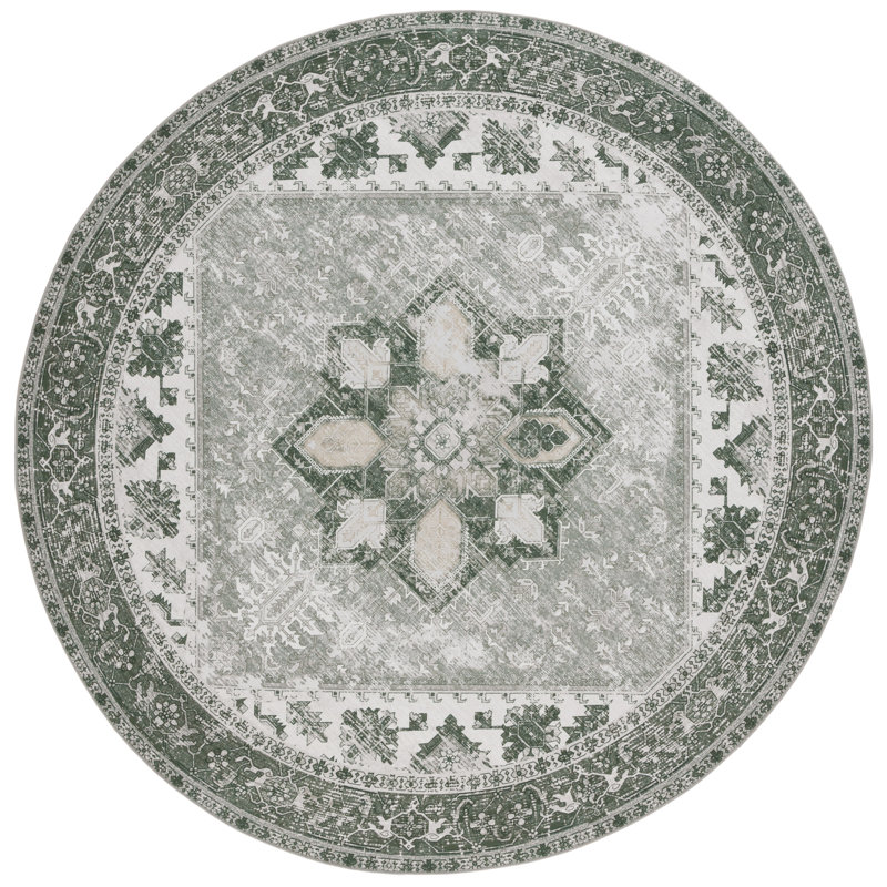 DeBary Oriental Dark Sage/Ivory Area Rug, Round 10'