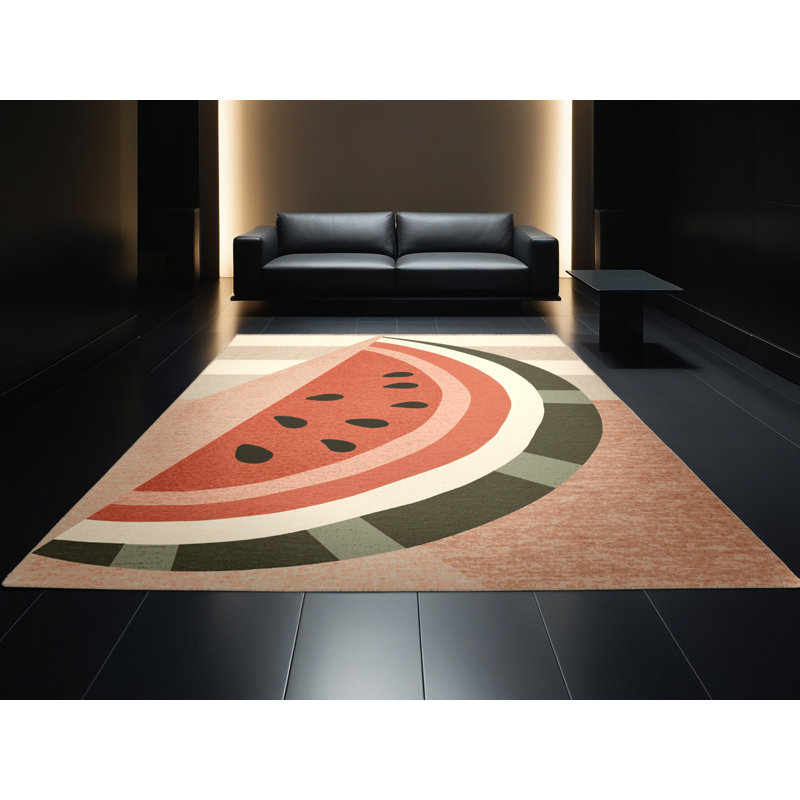 Machine Washable Olveston Watermelon Modern Striped Rug in Beige – Beige Binding, 2x5