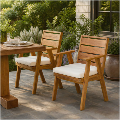 Ensemble de 2 chaises de salle à manger d'extérieur en bois d'acacia durable avec coussins lavables beiges pour le confort du patio et du jardin