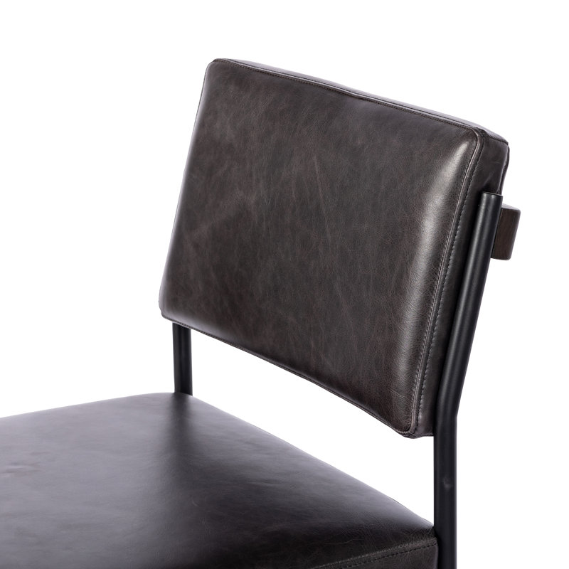 Benton Upholstered Stool with Metal Frame, Sonoma Black/Genuine Leather, Counter Stool (26.42" Seat Height)