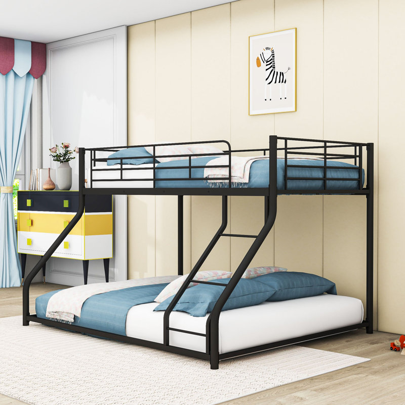 Metal Bunk Bed With Ladder And Guardrails, Twin XL Over Queen