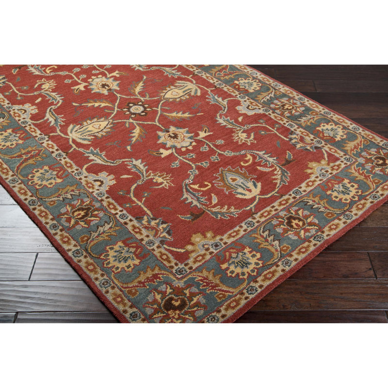 Buckhill Oriental Hand-Tufted Wool Area Rug in Brick Red/Navy/Mustard, Rectangle 4' x 6'