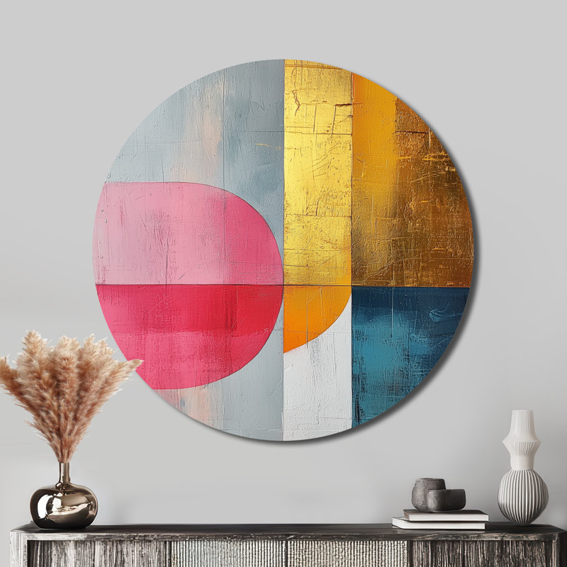 Motif géométrique doré rose et gris géométrique pur abstrait II, H 16 po x l 16 po