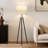 Levi 61" Mid-Century Modern LED Tripod Floor Lamp with Black Legs, Gold Finish, and Fabric Drum Shade, Bulb Included-126283189
