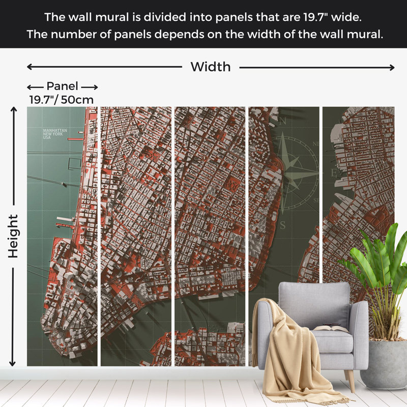 Map Wallpaper Wall Mural - Meet Manhattan, 124" L x 177" W