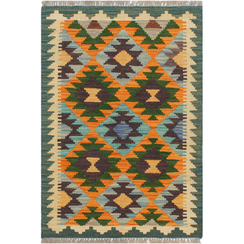 Tapis jaune / vert / brun en laine noué à la main de style sud-ouest 2 pi x 2 pi 11 po Cedorah