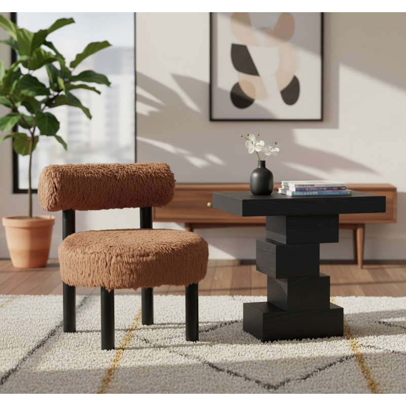 Fauteuil d'appoint rembourré Ambre, Tissu de peau de vache selle vegan, Noir, noir, noir, noir