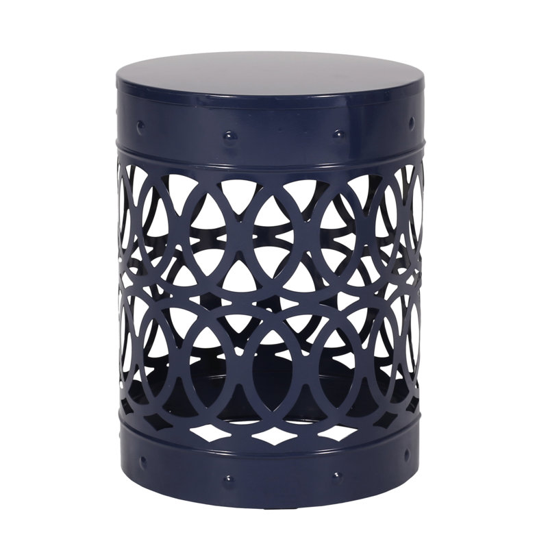 Large Outdoor Metal Side Table. Modern Design, Navy Blue. Iron Cut, Powder-Coated. No Assembly. 14.14In.X14.14In.X18.24In., 4.72Lb End Style, Powder-Coated Frame. 14.14In X 18In,